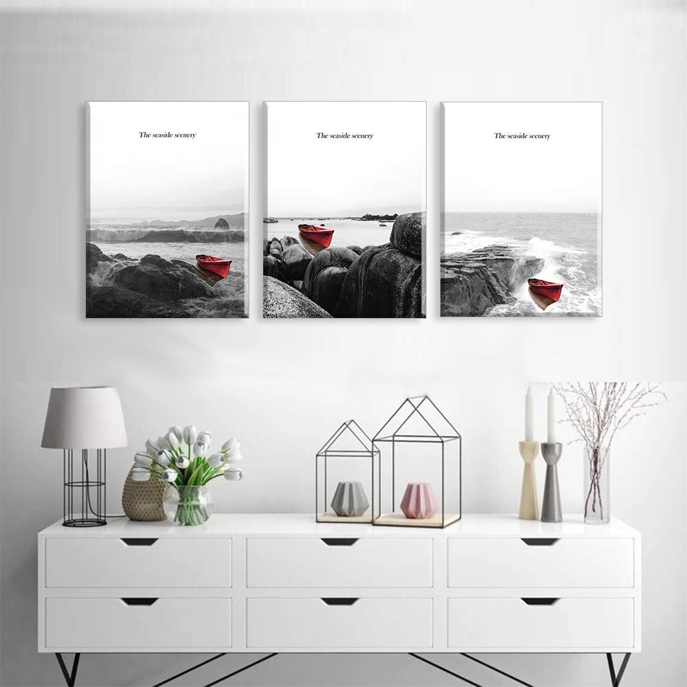 XIANGPEIFBH Stampa su Tela Dipinti Arte Bellissimo Paesaggio Mare Wall Art Picture Montato Bel Regalo per Il Tuo Amante Cornice Natalizia Decorazioni per la casa 30x50cm (11,8"x19,7) x3 con Cornice