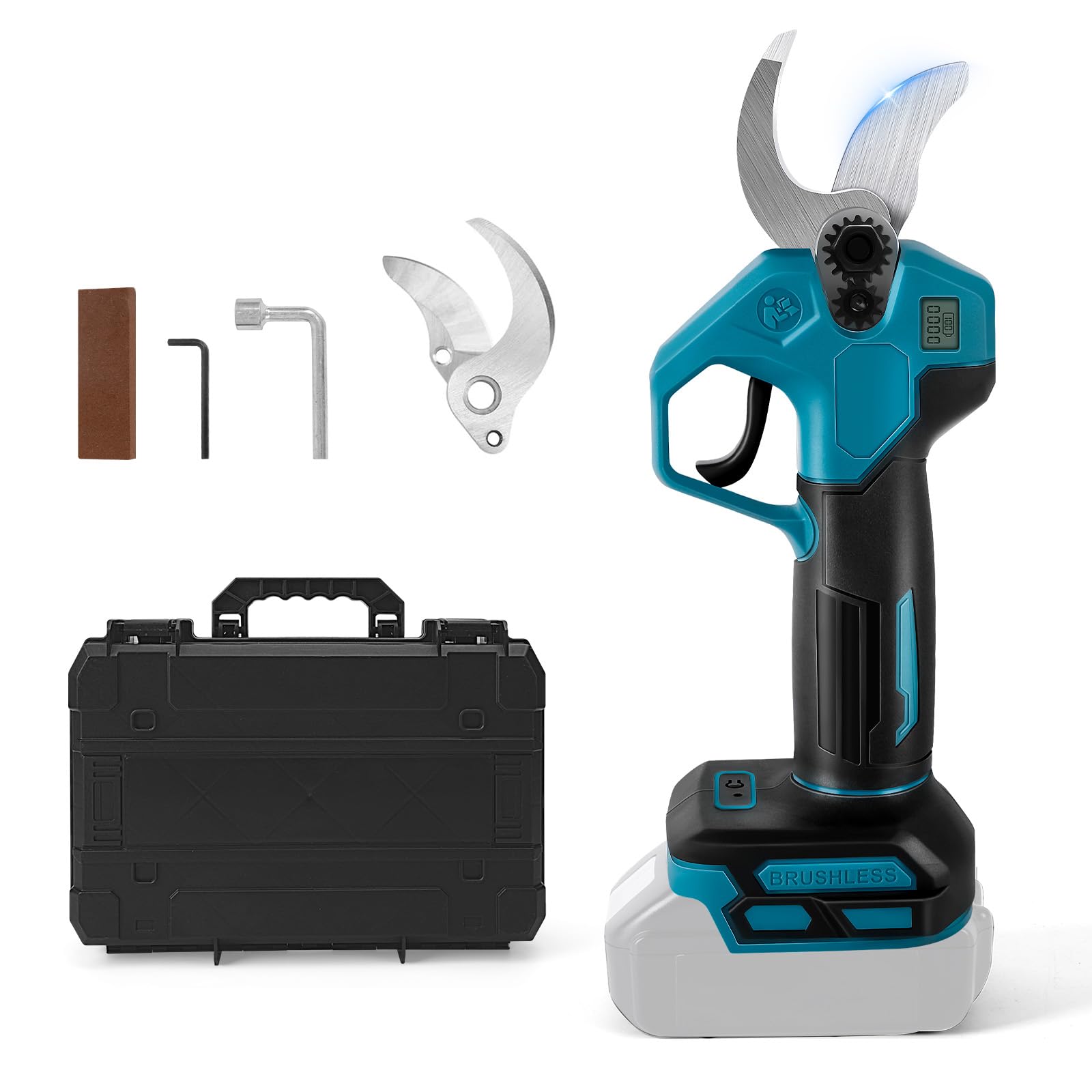 Cordless Pruning Shears Compatible with Makita 18V Battery, Brushless Handheld Electric Secateurs with 2 Gears, Digital Display, 30mm Cutting Diameter, Sharpening Stone and Spare Blades (No Battery) โ image 1