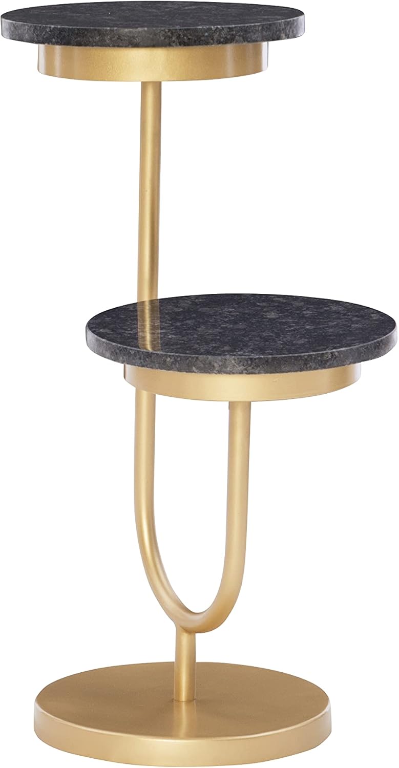 Powell Ezra Dual Gold & Black Granite Drink Table, Black/Gold : Home & Kitchen
