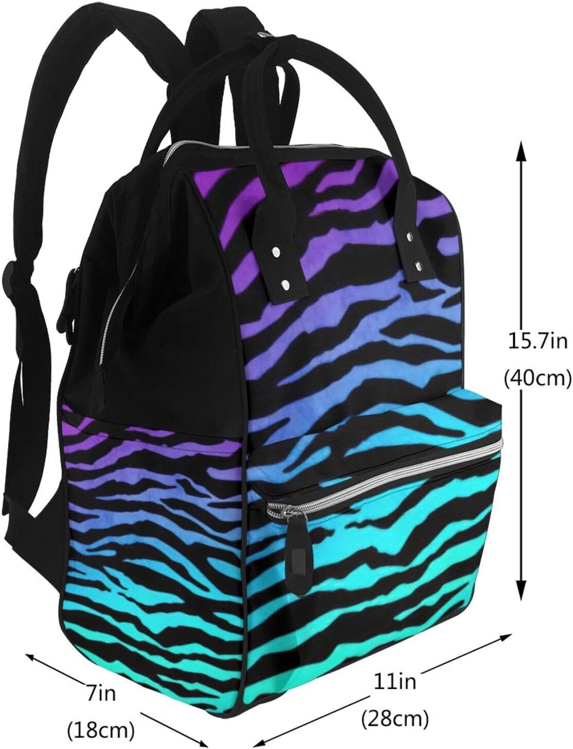 Elegant Purple Blue Green Camouflage Zebra Stripes Print Mummy backpack Large, Waterproof,Adjustable Straps for Outdoor Activities
