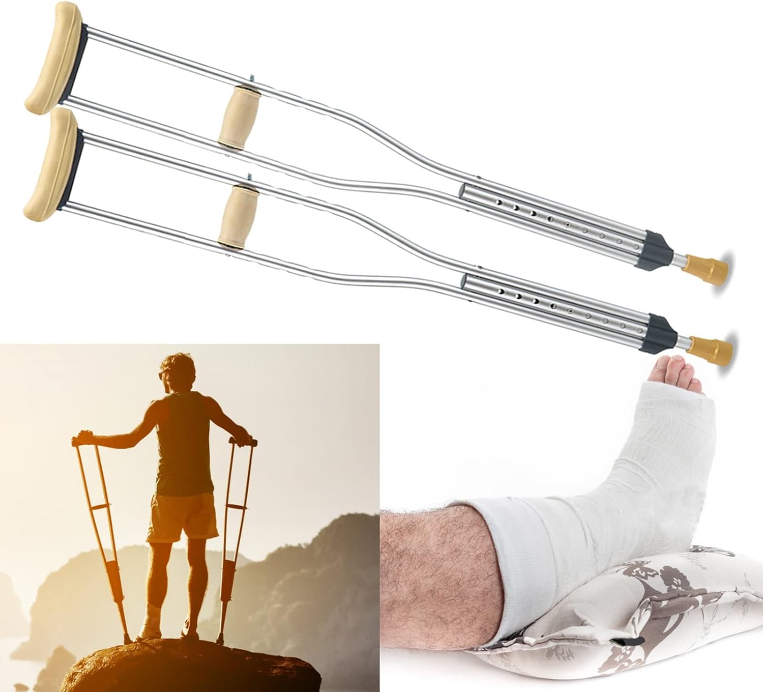 HEYBEC 1 Pair of Crutches for Walking, Adjustable Aluminum