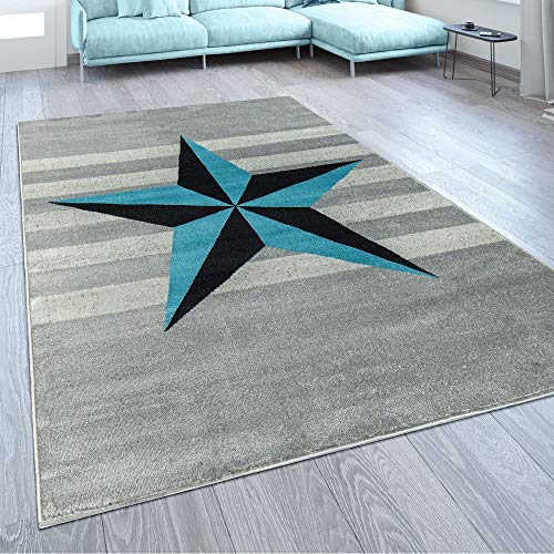 Paco Home Alfombra De Diseño Motivo Estrella Azul Gris, tamaño:80x150 cm