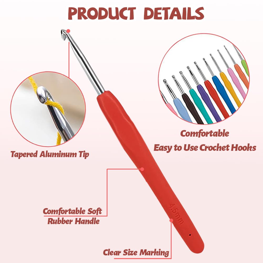 Set Uncinetti 59 Pezzi, 14 PCS Uncinetto 2.0mm-10.0mm Crochet Kit Ergonomico per Principianti
