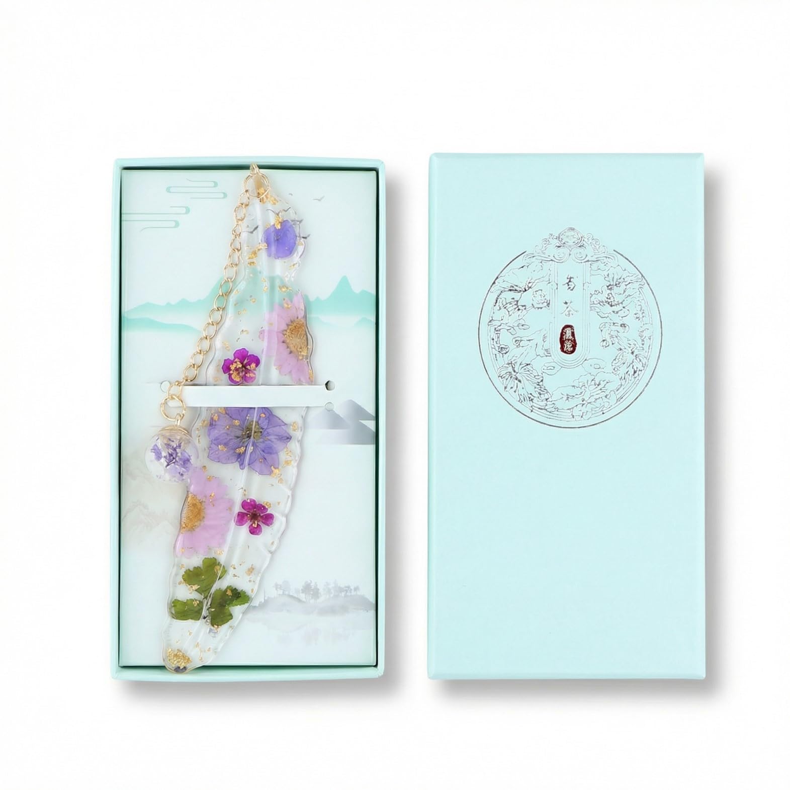 Glow in The Dark Feather Bookmark, Handmade Pressed Dried Flower Resin Book Mark with Glowing Glass Ball, Unique Book Accessories and Gifts for Women, Book Lovers, Readers