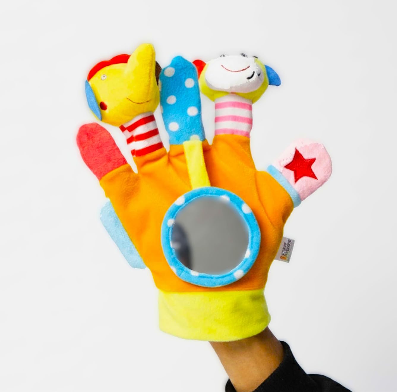 JoyCrate Early Joy Fabric Glove for Babies | Sensory Interactive Baby Hand Glove Toy | Textures, Crinkle & Mirror Play | Fun Gloves for Kids & Early Bonding Activity | Baby Gloves Set 0–12 Months