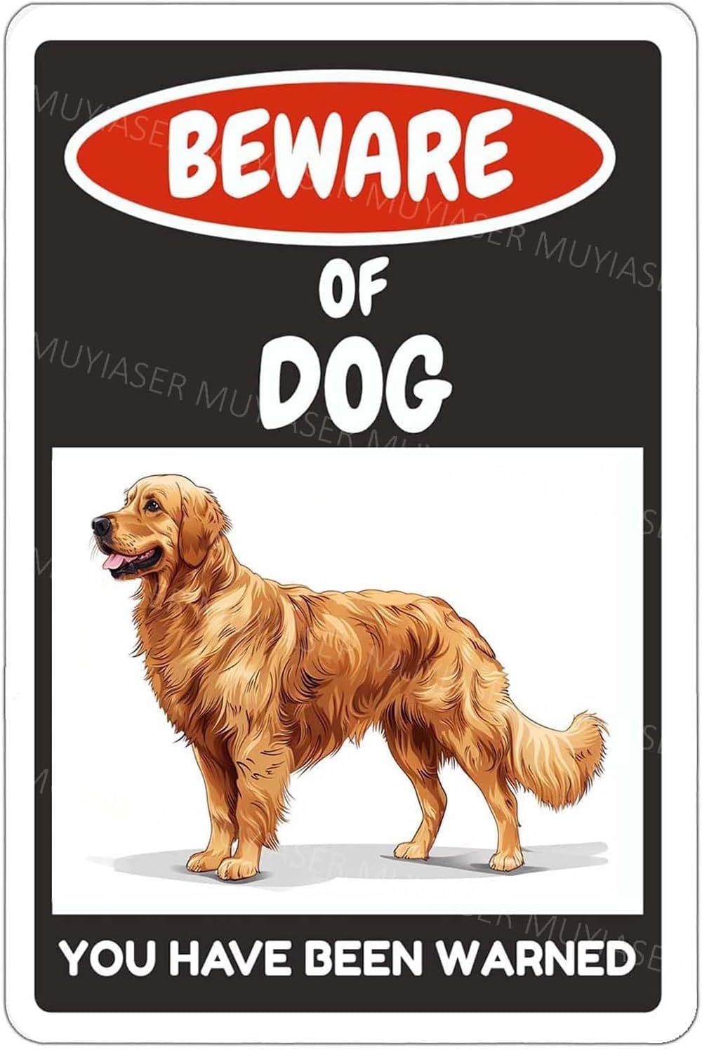 (2-Pack) Metal Tin Sign Beware Of Dog Sign Golden Retriever You Have Been Warned Signs Door Sign Warning Sign For Fence Gate Yard Home Wall Decor 8x12 Inch