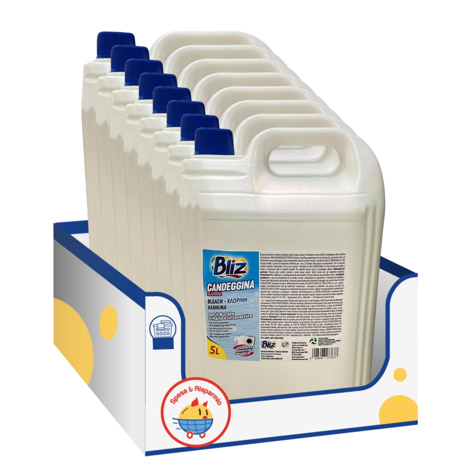 Candeggina Classica per Bucato a Mano e Lavatrice – Efficacia Garantita kit con Spugna Brandizzata SPESA & RISPARMIO Inclusa – Variazioni 4/8 Pezzi – 5L (8)