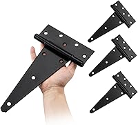 HOME MASTER HARDWARE 10 Inch Heavy Duty Black T-Strap Gate Hinges for Fence, Shed, Barn Doors - 4 Pack with Screws