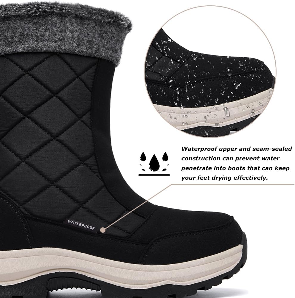 FW FRAN WILLOR Women's Insulated Waterproof Winter Snow Boots Outdoor Mid-Calf Hiking Work Boot