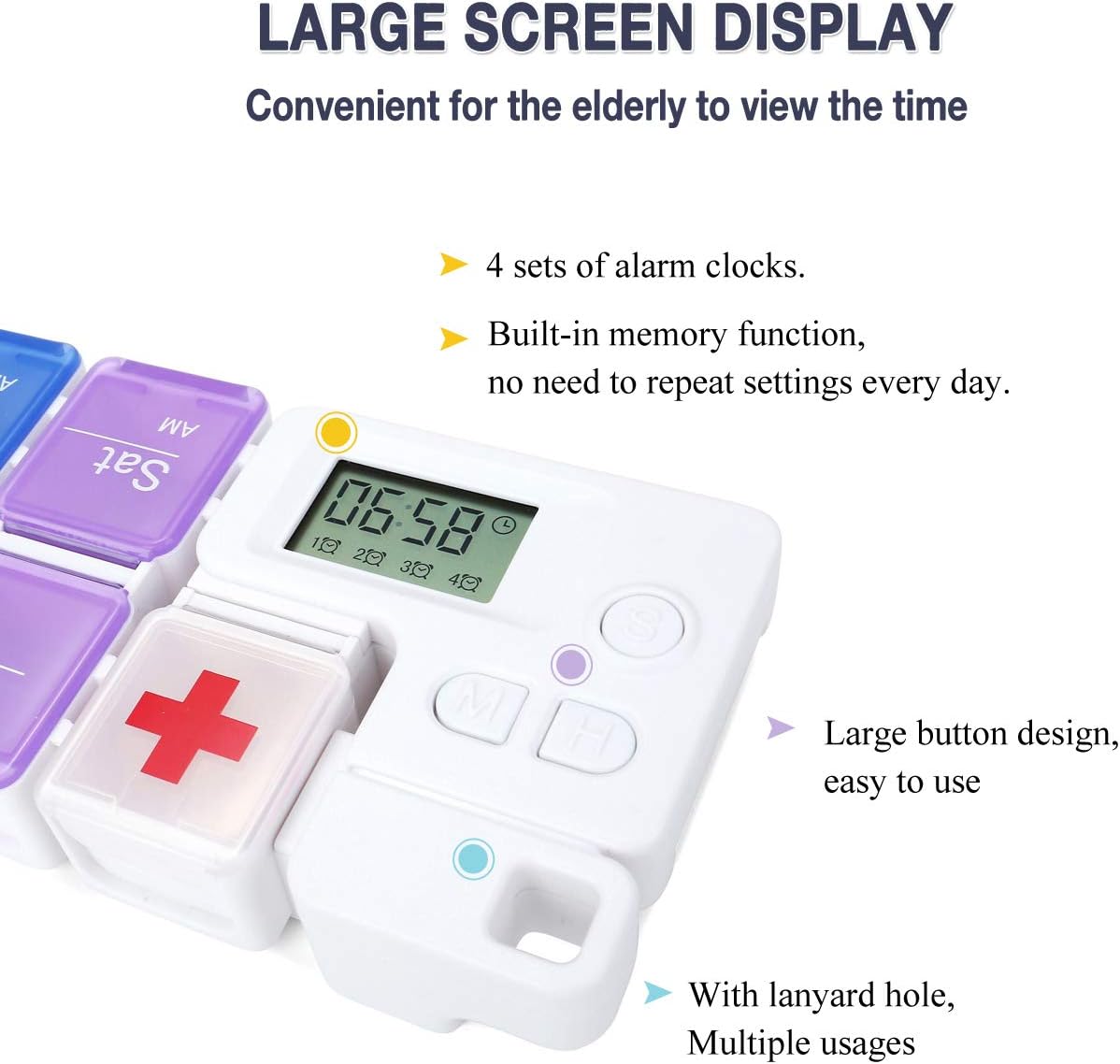 7-Day Pill Organizer with Medicine Reminder Alarm, Cozycabin Weekly Large Vitamin Box Organizer - AM PM Daily Travel Medication Box(Rainbow)