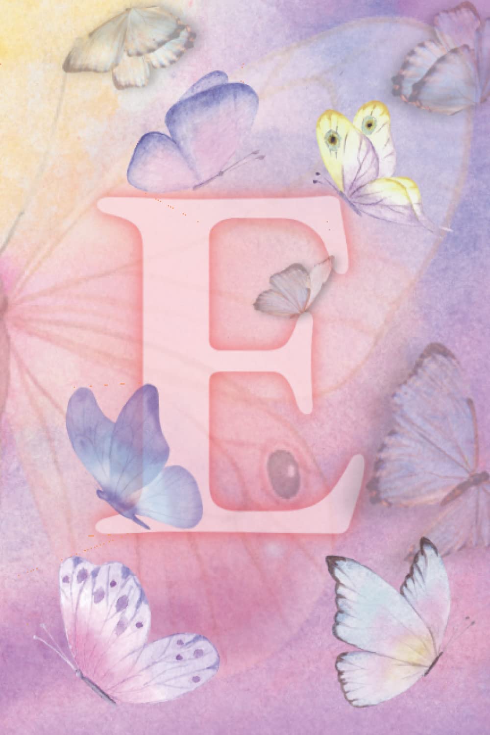 'E' Initial / Monogram Butterfly Notebook: A5 Glossy 120 ruled page notebook with a pastel watercolour butterfly design