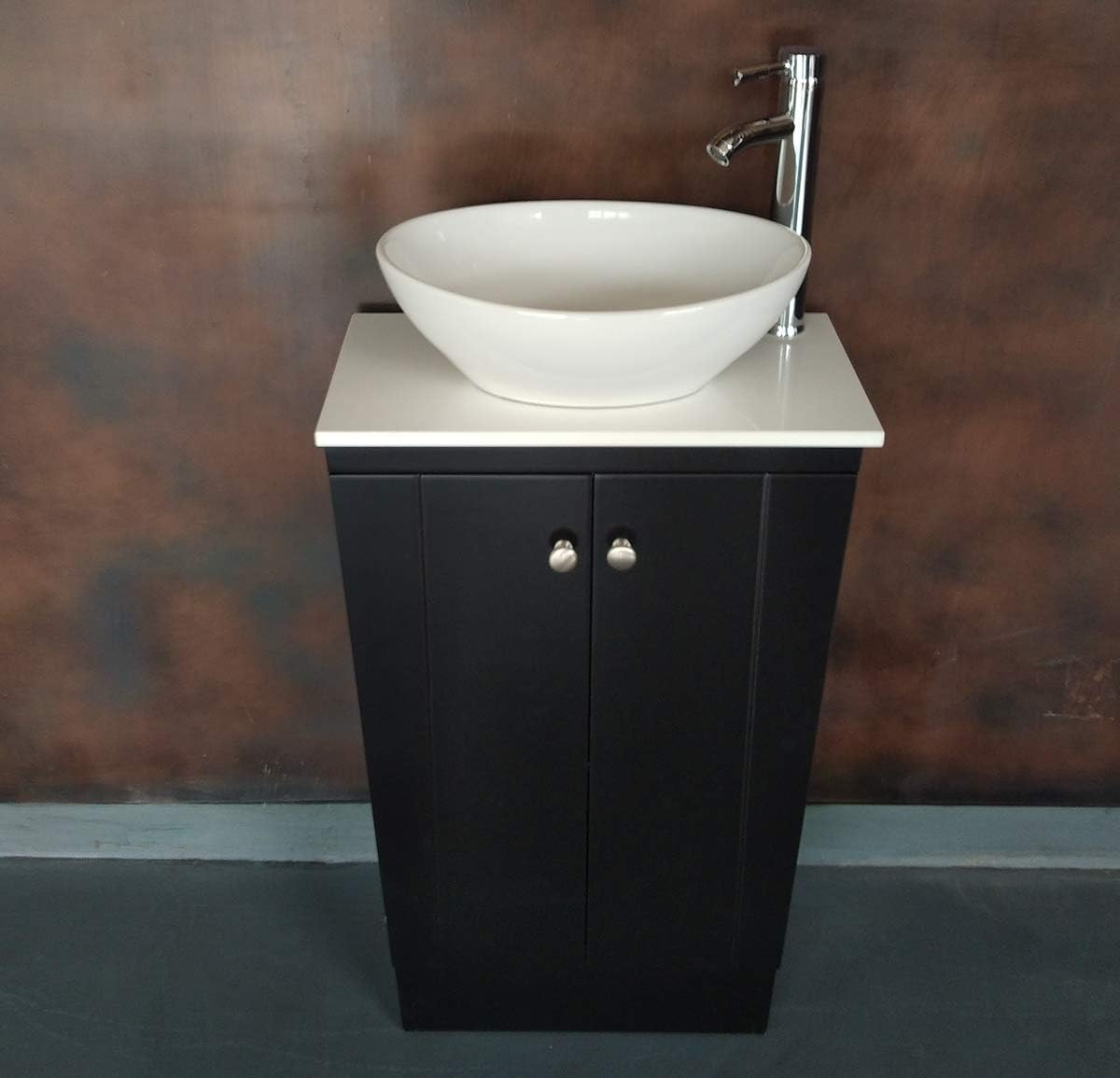 21 INCH Assembled Free Standing Wooden Bathroom Vanity Oval Ceramic Sink Faucet and Drain Included (Black)