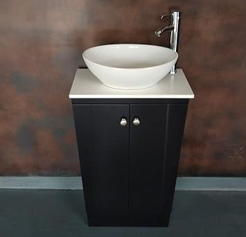 21 INCH Assembled Free Standing Wooden Bathroom Vanity Oval Ceramic Sink Faucet and Drain Included Black