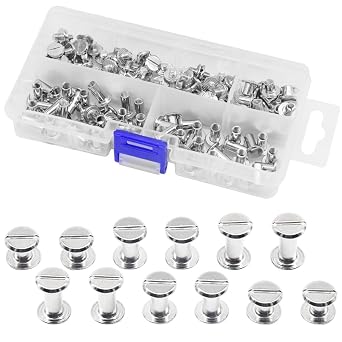 150 Pcs/75 Set Chicago Screws M5 Stainless Steel Binding Screw Post Leather Screws Metal Nail Rivet Chicago Button for Albums Belt Bookbinding ZD-D/Silver