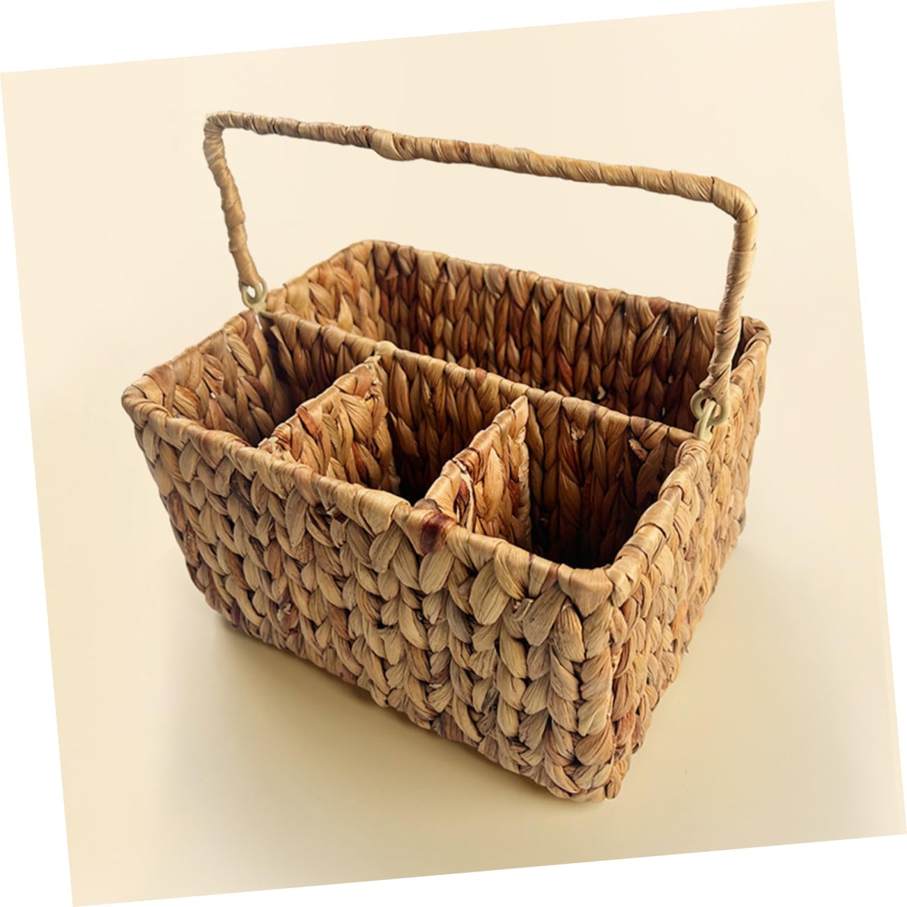 Cesta Organizadora de Cubiertos de Hierro y Junco Textura Fina y Diseño Delicado para Cocina y Mesa de Comedor