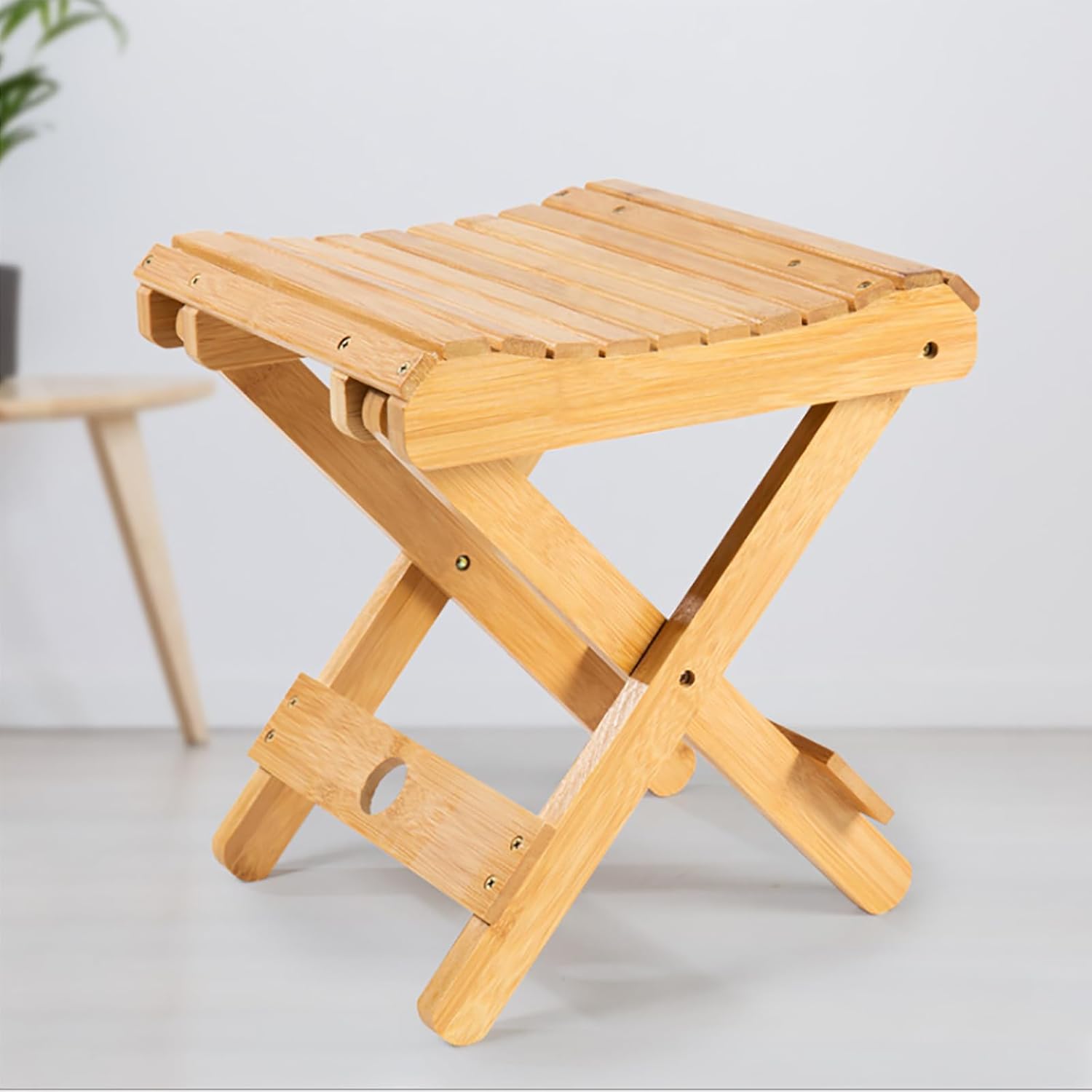 Bamboo Folding Stool, Wood Bathroom Shower Stool Home Portable Folding Shower Seat, Shaving Shower Foot Rest for Adult Home Bathroom Non Slip Squatting Stools(#1)