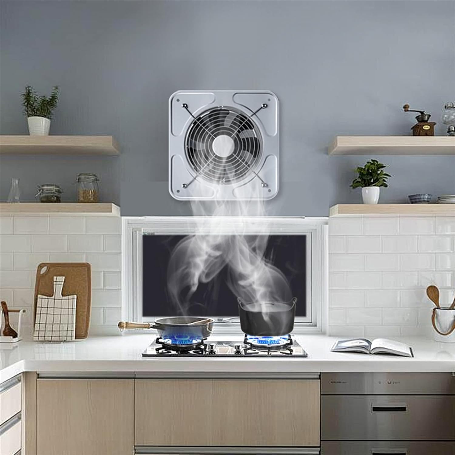 Wall Mounted Ventilator Fan, Powerful Metal Exhaust Fan with Check Valve and Protective Mesh Cover, Home Low Noise Ventilator For Kitchen Bathroom Household Ventilation Fans (Size : 12in (One Color