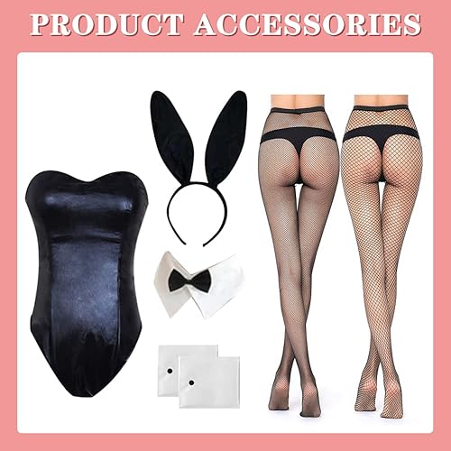 Miniatura 5 de Metaparty Disfraz de conejo para mujer adulta, cosplay de conejito con medias de oreja de Pascua, disfraz de anime para Halloween