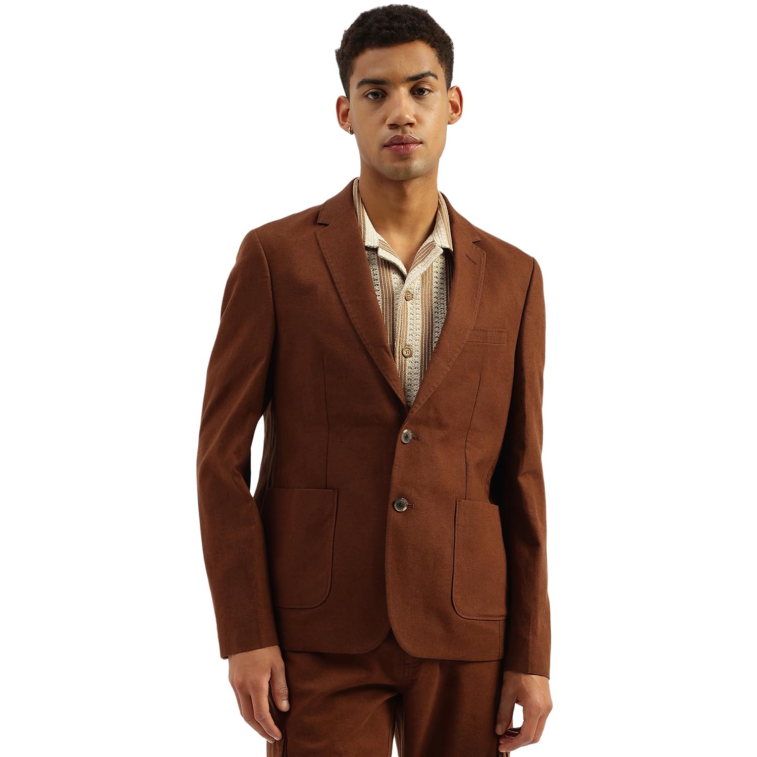 Slim Fit Lapel Collar Textured Summer Blazer