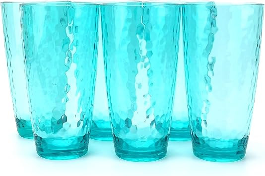 Set of 6 Acrylic Glasses Plastic Tumbler,Drinking Cups for Home Party Indoor Outdoor Use,Dishwaher Safe and BPA Free,26 Ounce Teal