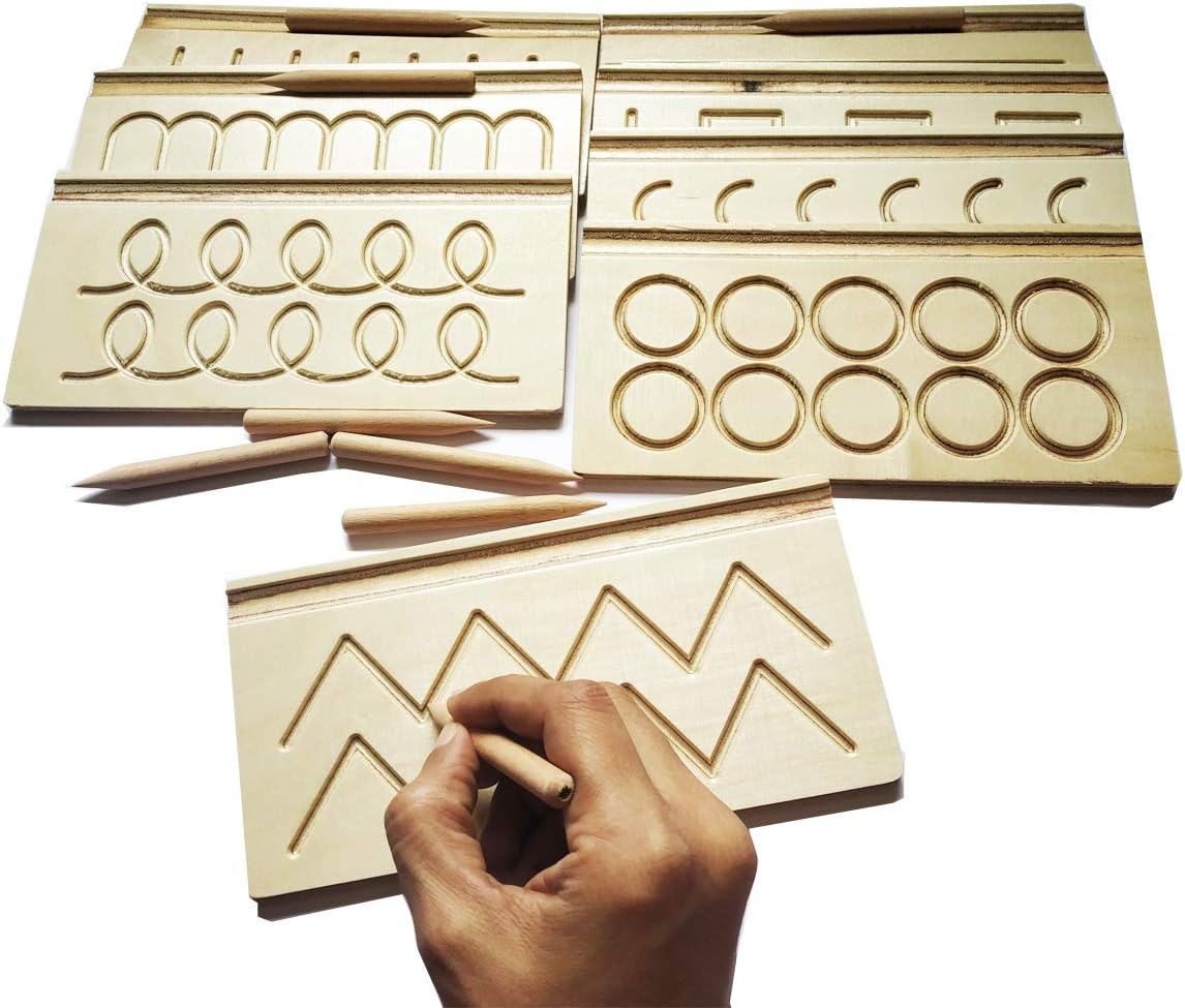 Goappugo Writing Patterns Practice Writing Boards For Kids - Wooden Educational Toys For Kids 3 Years Or 2-4 Years old, Patterns Tracing Boards, Learning Wooden Toys-Brown