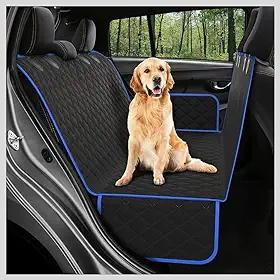 Capa Pet Veicular Protetora para Banco Traseiro de Carro, Preta com Borda Azul, 58x50x90cm, Antiderrapante, Fácil Limpeza, conforto para seu pet