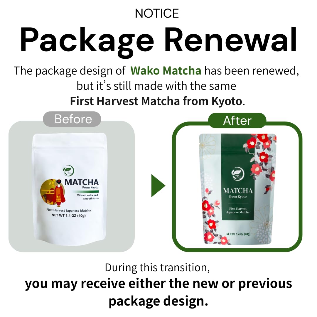 Wako Matcha, First Harvest Premium Uji Matcha, Ceremonial Grade Green Tea Powder, For Cafe-Quality Hot/Iced Matcha and Latte, Pure Matcha Green Tea for your Daily Morning Boost, Authentic Japanese, Unsweetened, Gluten-Free, 1.4 oz (40g) - Image 3