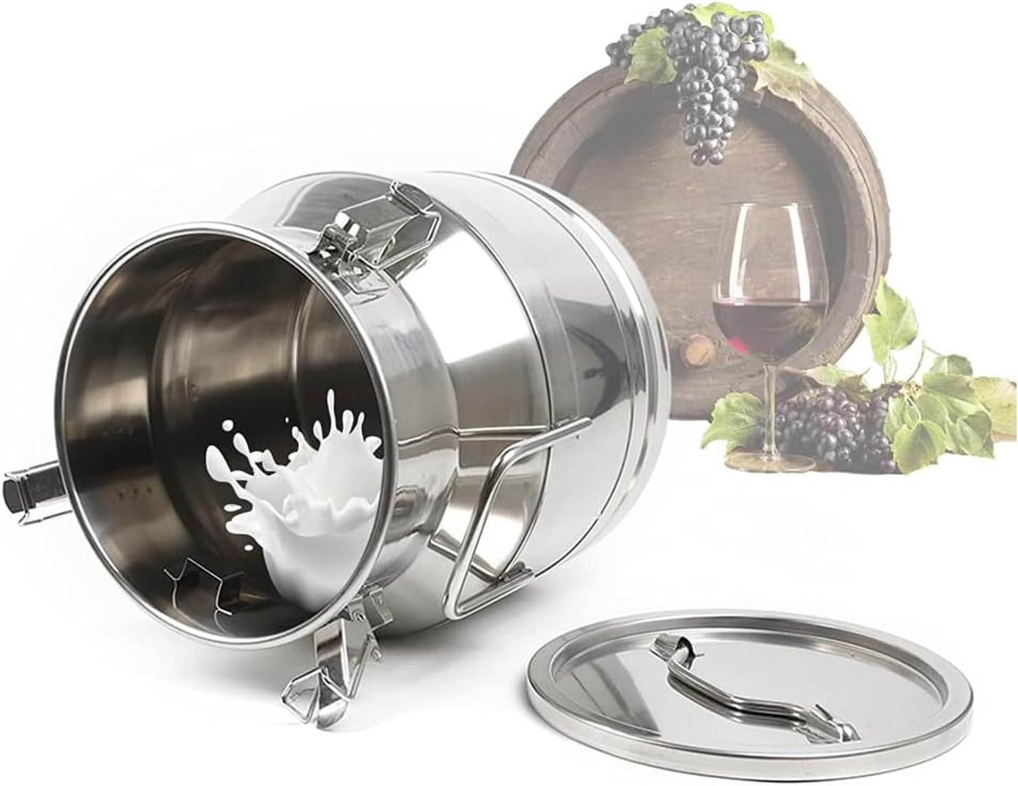 Heavy Duty Large Milk Bucket Milk Can 304 Stainless Steel Milk Transport Can with Tight Lid and Handle for Milk and Wine Liquid Storage,10L (25L)