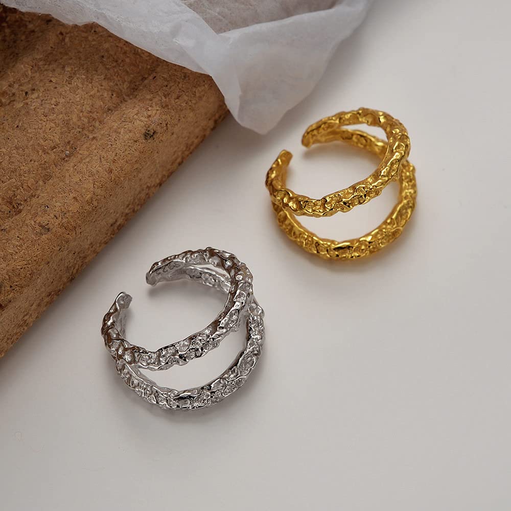 HGJH Anelli d'Argento,Anelli Regolabili per Donna Martello Design 925 Anelli di Eternità Punk Doppio Strato in Argento Sterling FEDI Nuziali Promettono Anelli per Ragazze Signore