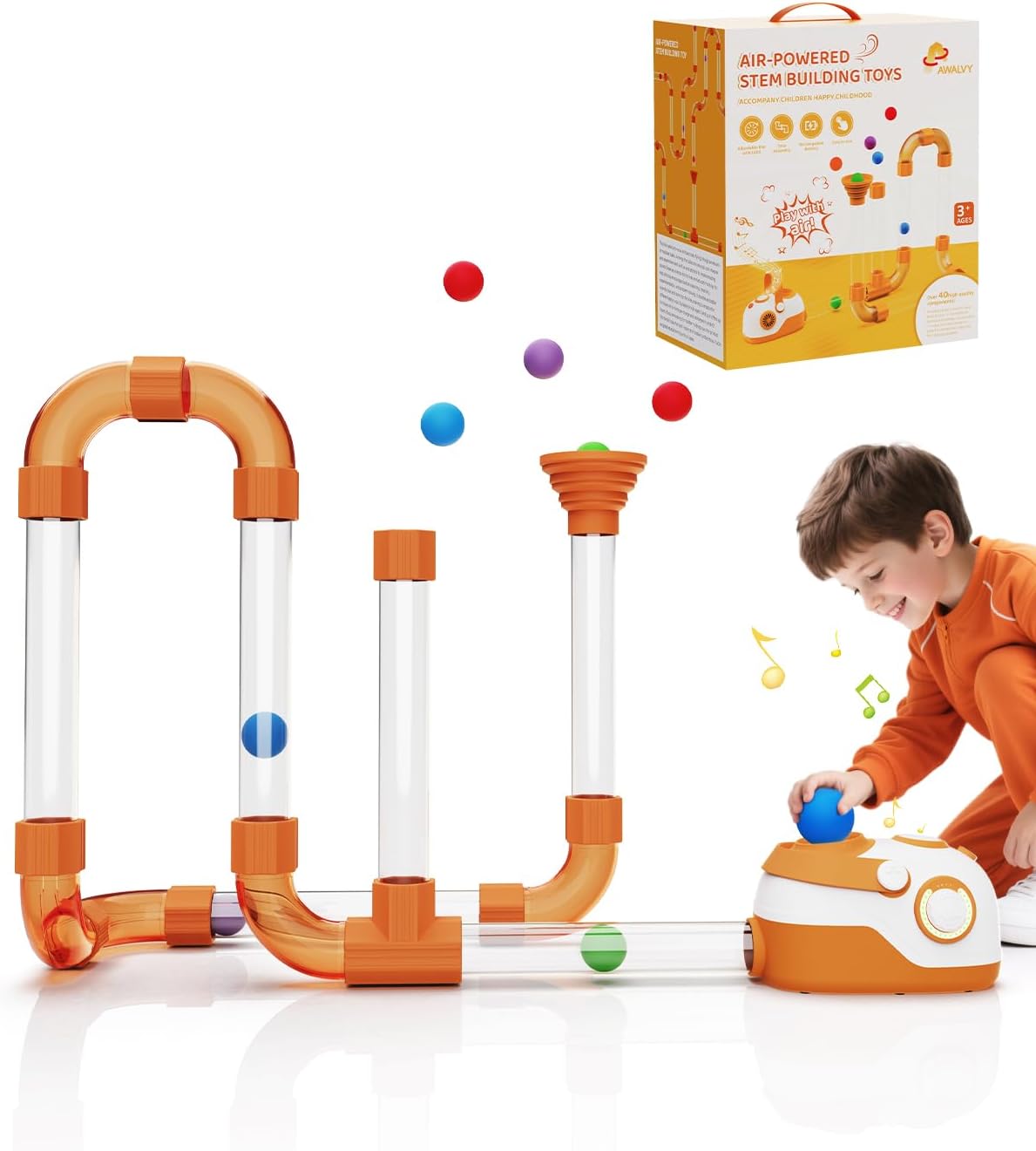 Air-Powered STEM Building Toys - Rechargeable & Play While Charging, Bluetooth Learning Toys with Wireless Music Play, STEM Toys for 3+ Year Old, Boys & Girls Birthday Gifts