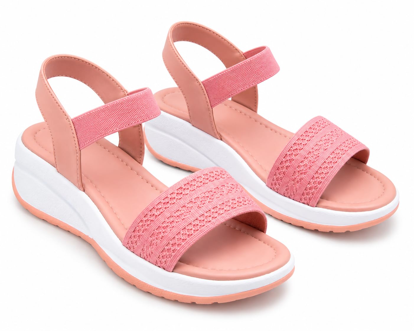 Women's Wedge Sandals with Knit Toe Strap, Pink-picture-30