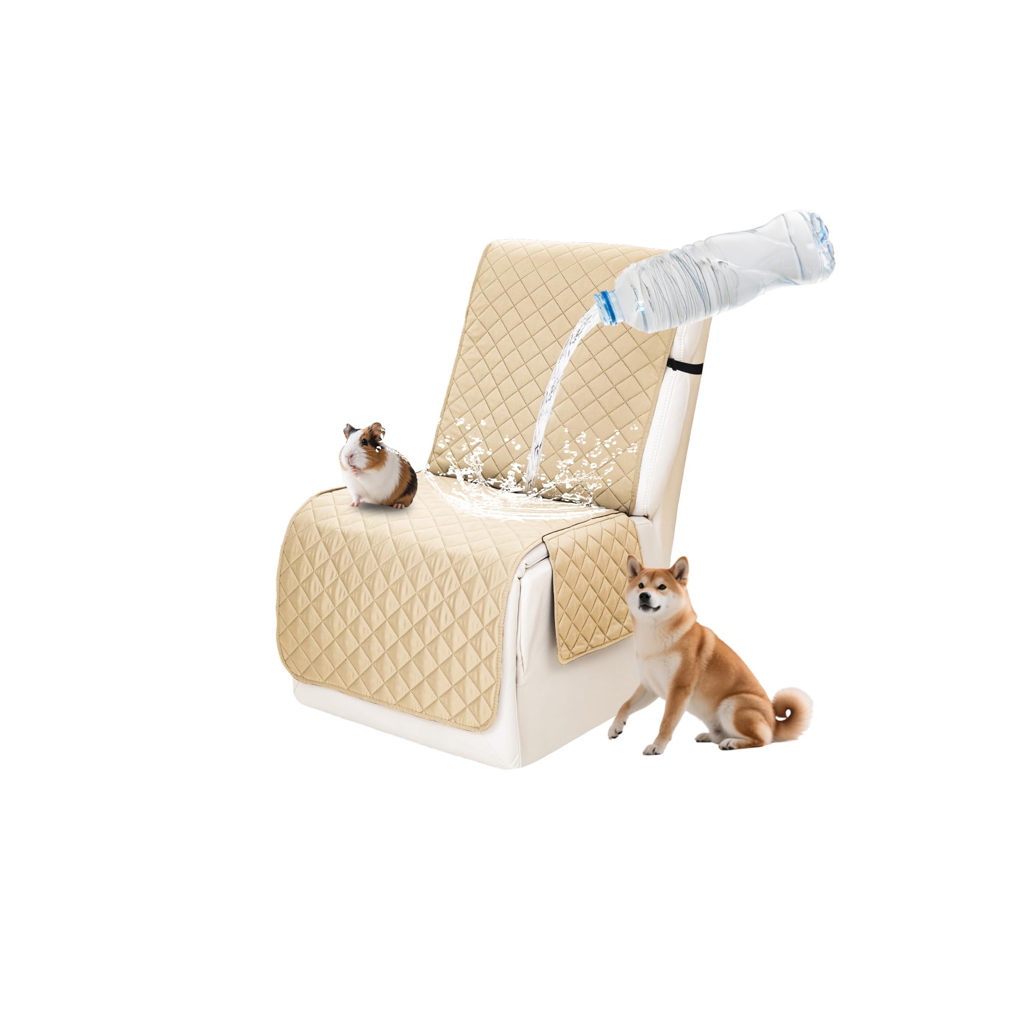 Waterproof Sectional Reclining Couch Covers L Shaped Recliner Sectional Sofa Cover 1 Piece Non Slip Washable Corner Recliner Slipcover Set for Pet Dog (Additional Seat Cover, Beige)