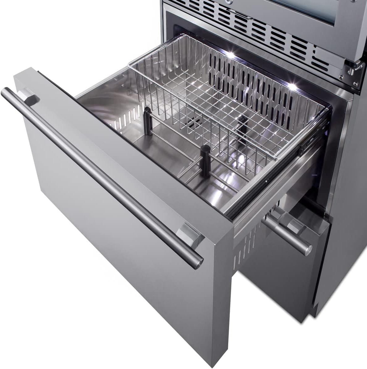 Summit 24” Combination Wine Cellar & 2-Drawer Refrigerator, Dual Zone Wine Cellar, 46 Bottle Capacity, Stainless steel- SWCDAR24