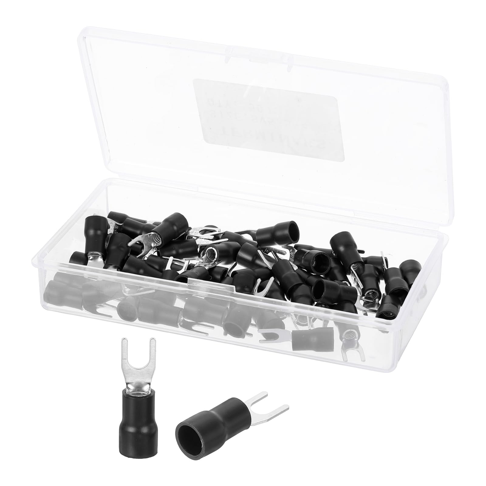 sourcing map Insulated Fork Spade Connectors, 12-10AWG SV5.5-4 U-Type Tinned Copper Waterproof Fork Crimp terminals Connectors for Industrial Electrical Marine Wiring, Pack of 50 (Black)