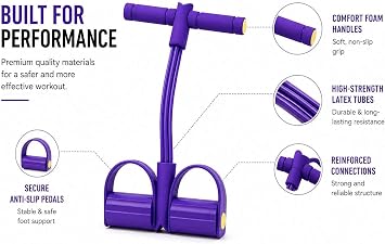 Multifunction Abdominal Trainer & Tension Rope, 6-Tube Elastic Resistance Band with Pedal Puller, Full Body Workout Equipment for Home, Yoga, Sit-Ups, Weight Loss, Strength & Stretching Training