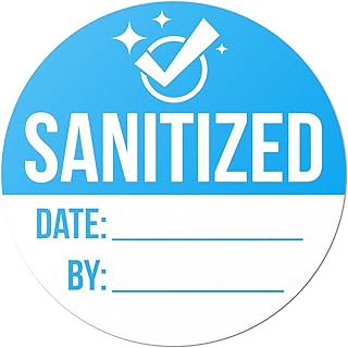 Customizable Sanitized Stickers (2 x 2 inch, Blue - 600 Labels) Sanitized Labels with Date and by for Hotels, Rental Cars, Rental Homes, Airbnb, Restaurants, Restrooms, Bathrooms or Schools