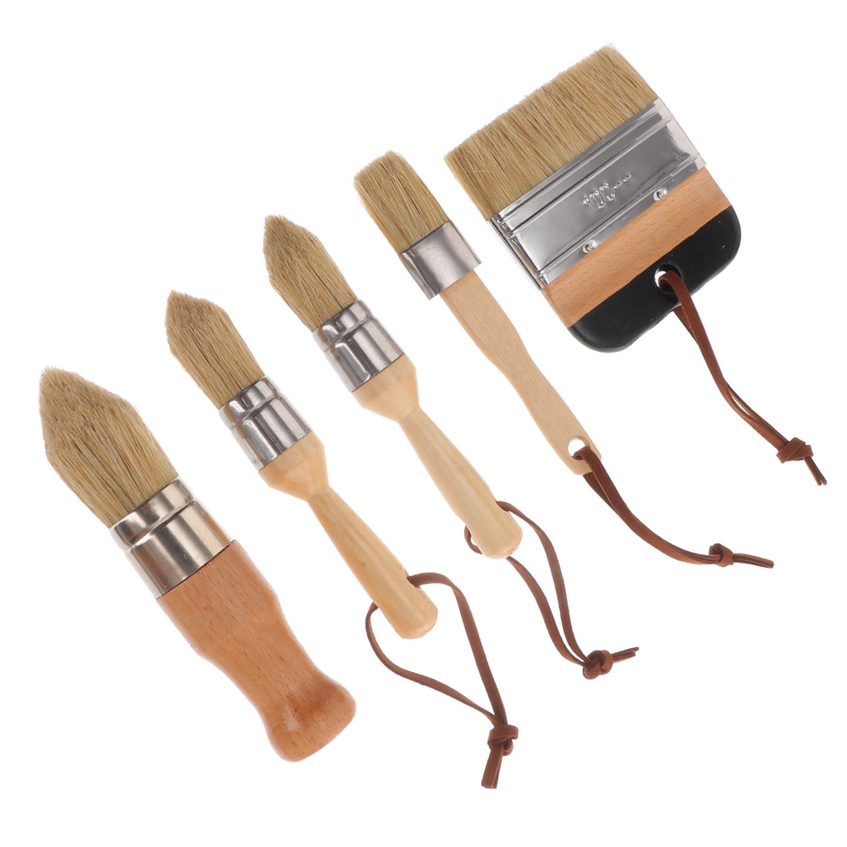Lot de 5 Set de Set de Pinceaux la Colle à Poils Synthétiques Manche en Bois pour Décoration Intérieure et Peinture des Plafonds