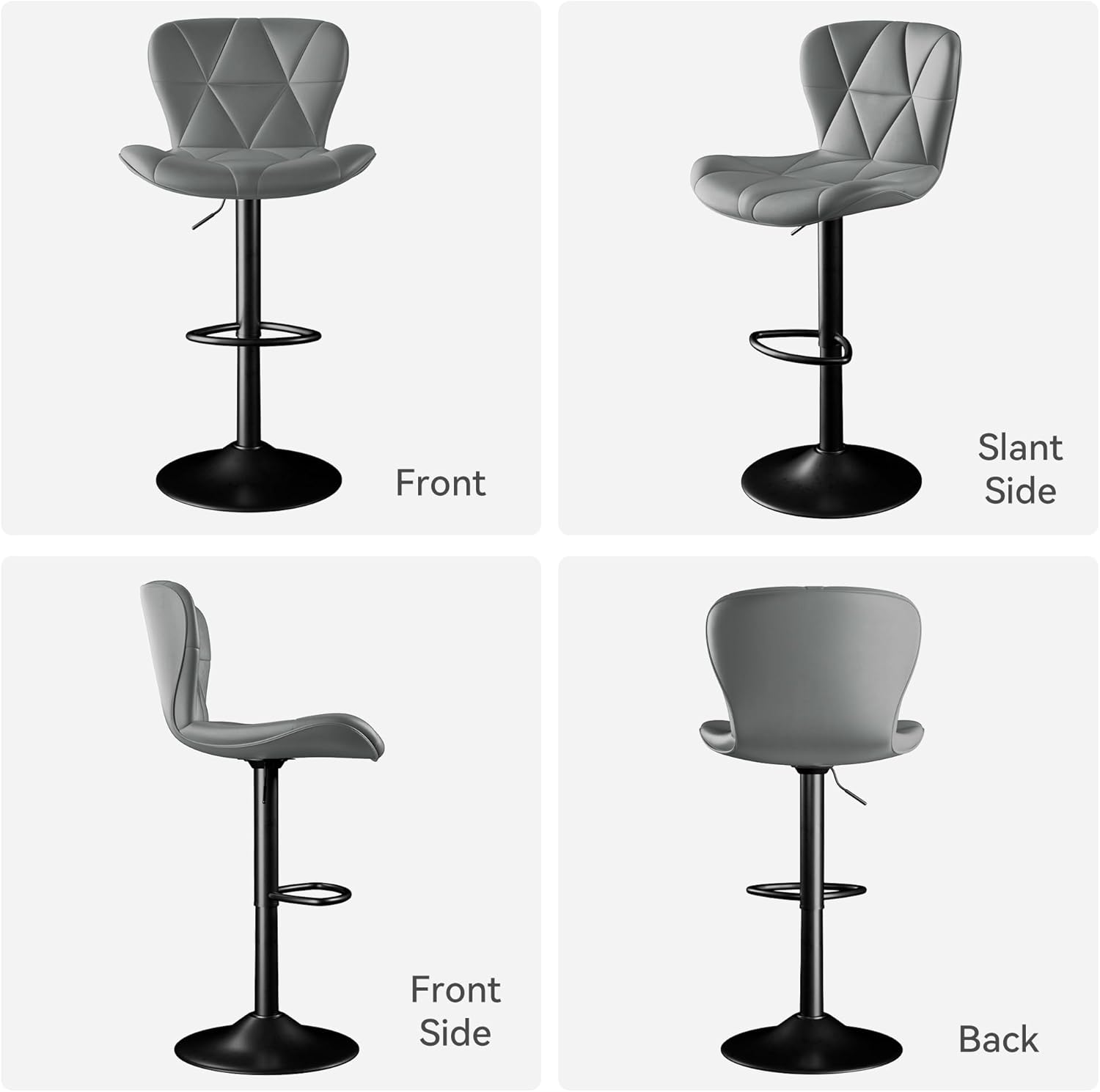 Bar Stools Set of 3,Adjustable Swivel Barstools, Faux Leather Bar Chairs,Upholstered Counter Height with High Backrest for Kitchen Island, Grey