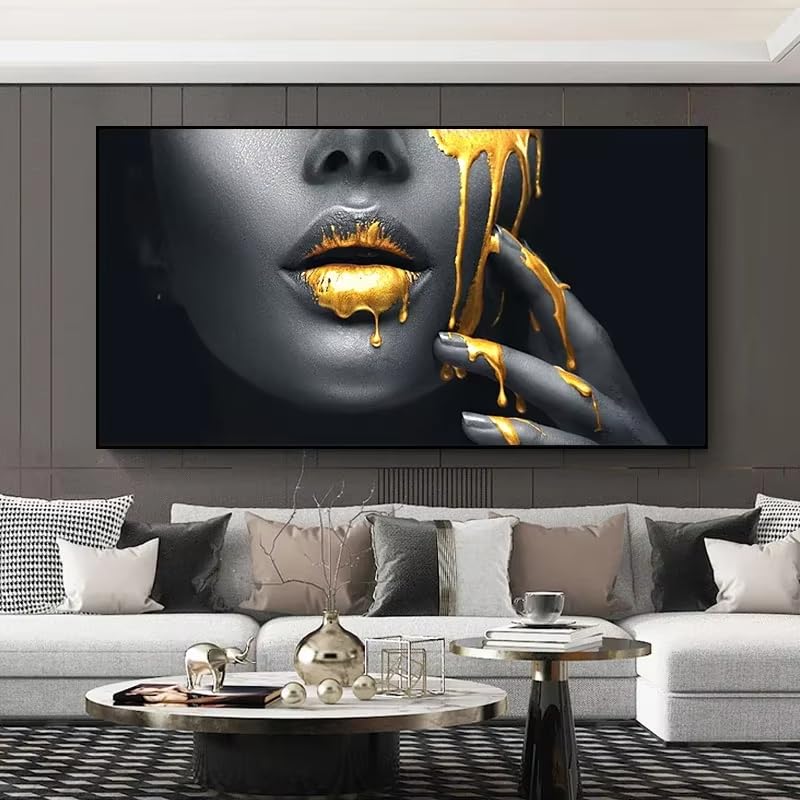Tableau sur toile pour salon moderne peinture femme or pour un mur chic