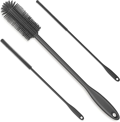 Juego de cepillo de silicona 3 en 1 para limpiar botellas y popotes, cepillo limpiador de botellas de agua para lavar recipientes de cuello