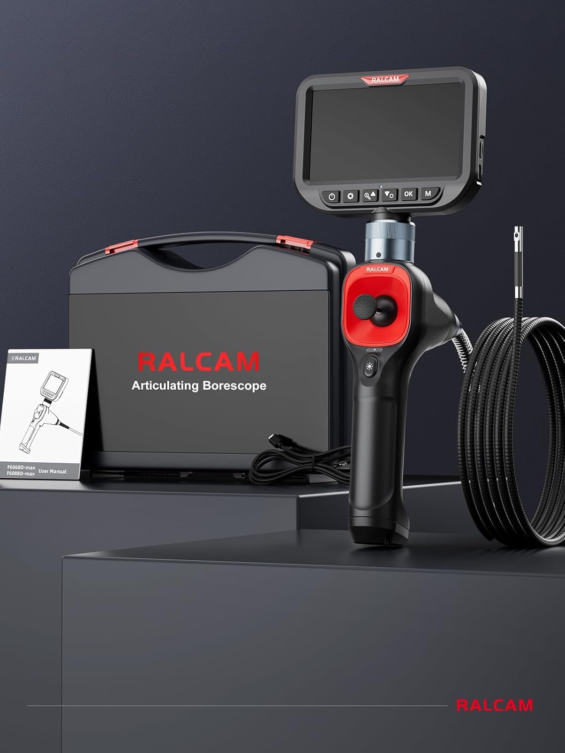 Ralcam Endoskopkamera mit Licht Endoscope Camera - 360° Endoskop Schwenkbarer 720P Inspektionskamera mit Licht Rohrkamera, Kameras mit 6 LED, IP67 (6,5mm Dual-Sonde/1,5M)