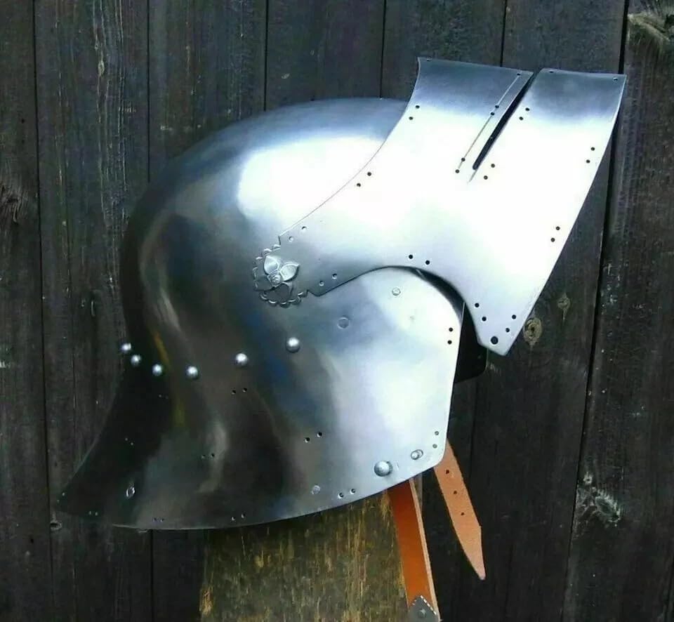 Medieval Knight Sallet Helmet, Metal Construction, Silver Finish, One Size Fits Adults, Wearable Jagdschaller Design for Costume Parties, Halloween, Historical Reenactment