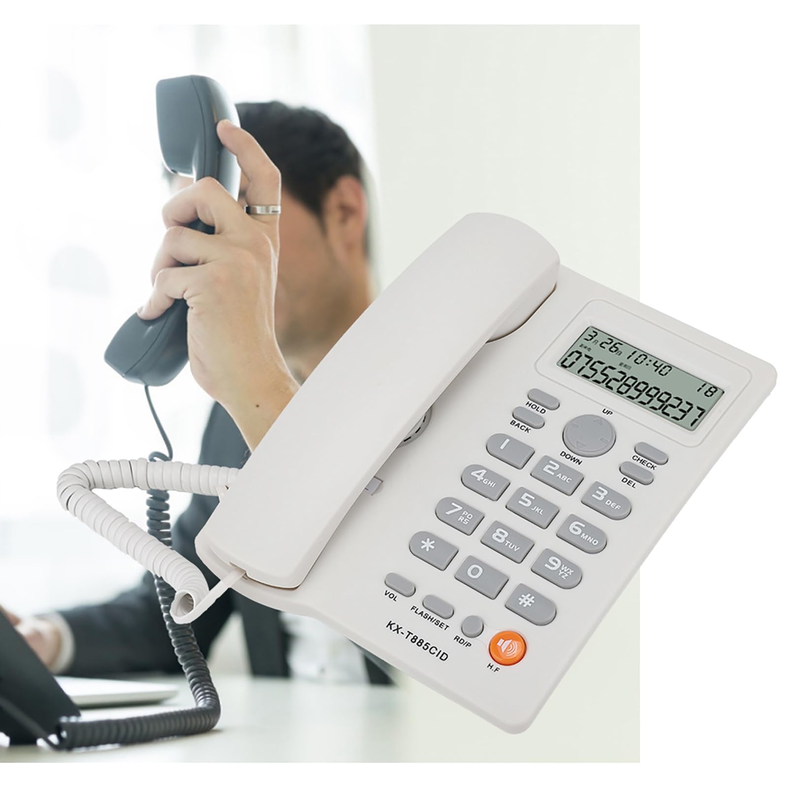 Przewodowy telefon stacjonarny z funkcją identyfikacji dzwoniącego i zestawem głośnomówiącym, analogowy telefon stacjonarny naścienny do domowego biura w hotelu, czarny, m (Biały)