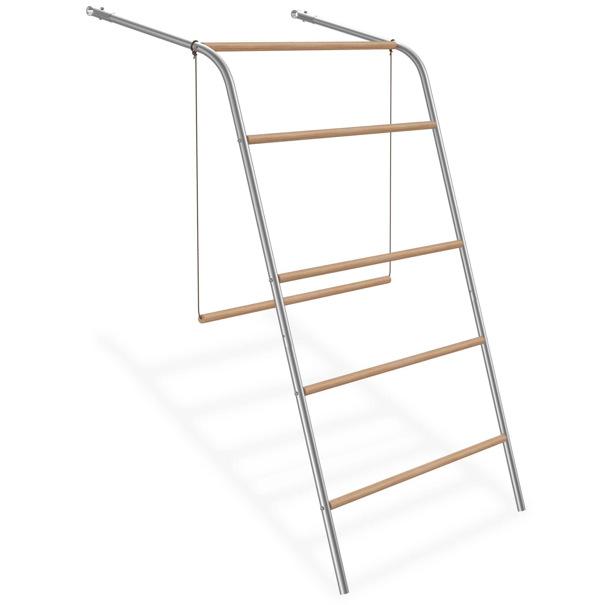 LZQ Columpio de 5 niveles con percha de 136 x 105 cm – Escalera para gallineros y patio de juegos de madera y tubo de acero galvanizado, juguete de empleo para gallinero y recinto de rueda libre