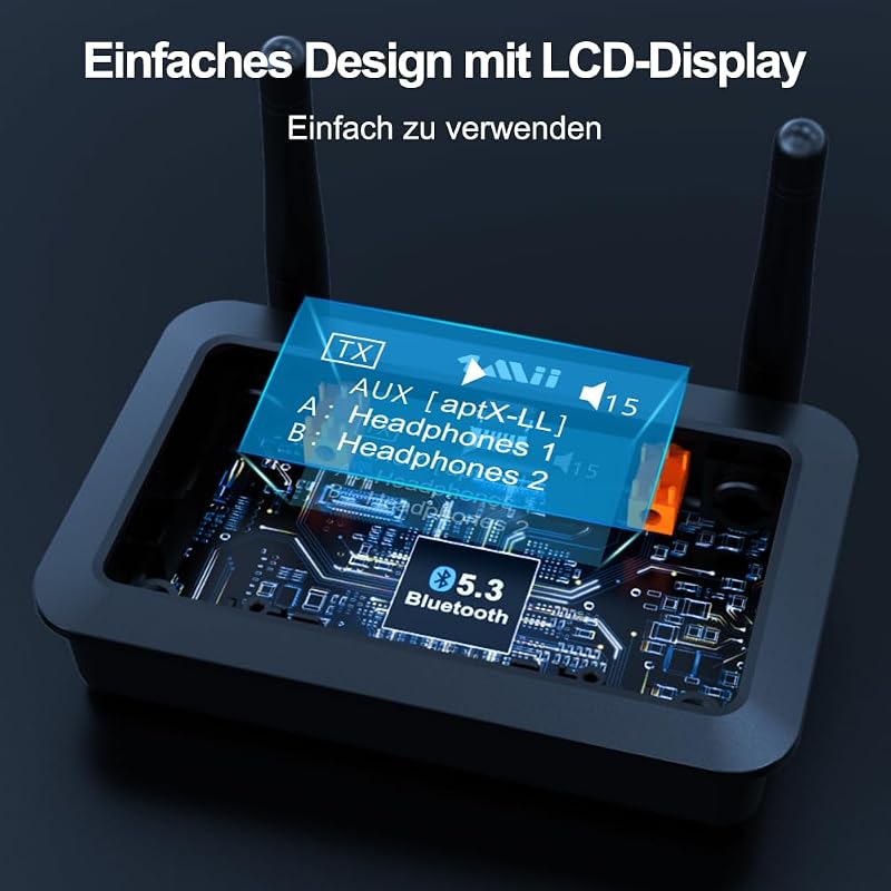 1Mii B03Pro+ Bluetooth 5.3 adó-vevő OLED kijelzővel, LDAC aptX HD, optikai RCA AUX csatlakozás