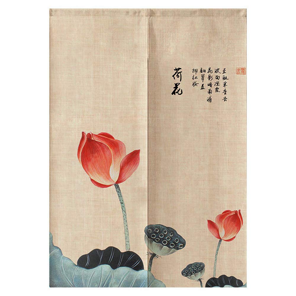 MYRU Japanese Noren Doorway Curtain Tapestry (Red Lotus,33.5 Inches x 59 Inches)