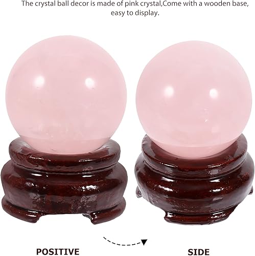 Miniatura 5 de VANZACK Adorno de bola de cristal, esfera de cristal de cuarzo rosa con soporte, figura de escultura de bola, manualidades de bolas de cristal,