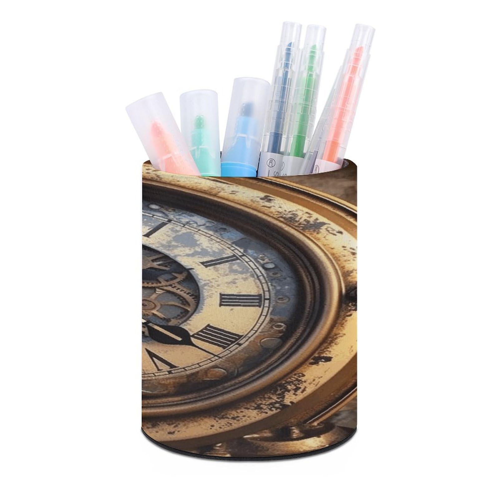 VstaDank Steampunk Clock Pen Holder for Desk Makeup Brush Holders Stylish Pen Cup Cute Pencil Cup Round Pencil Holder Decor Brush Scissor Holders for Multifunctional Office Supplies