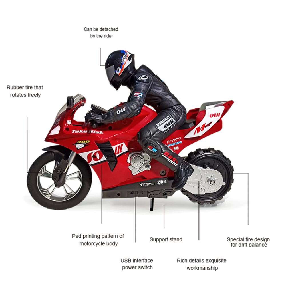 Goolsky Motocicletta acrobatica telecomandata Motocicletta acrobatica autobilanciante 1/6 Motocicletta telecomandata 2.4G Gira sul Posto/Bilanciamento autostabilizzante/Drift a 360° 3 batterie