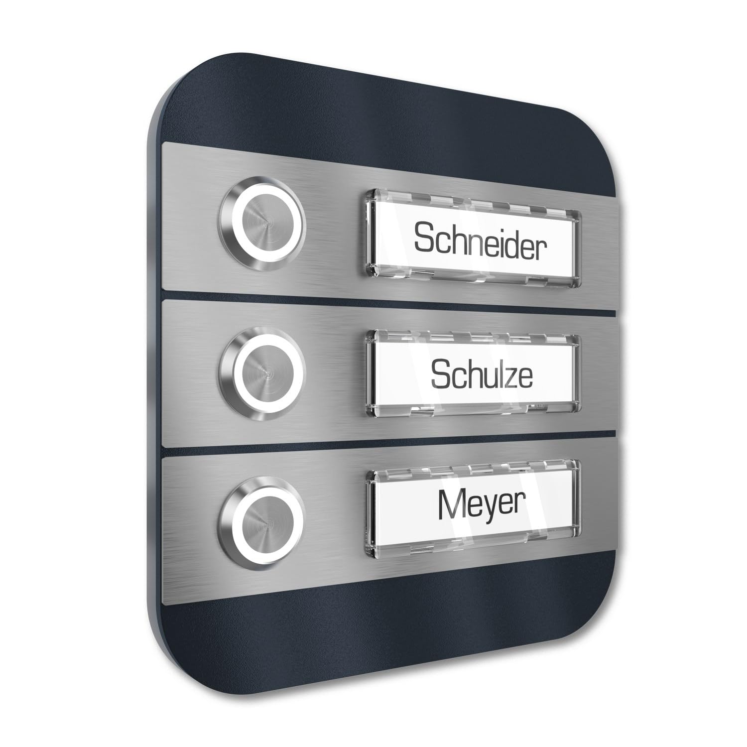 Sonnette 3 plaques nominatives inox RAL 7016 bouton LED extérieur - 7